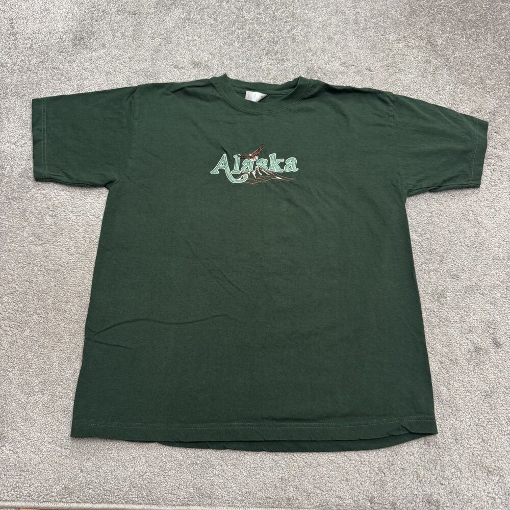 Teemax Alaska Embroidered Eagle Mountain Sounenir T-shirt Mens Large Green Tee